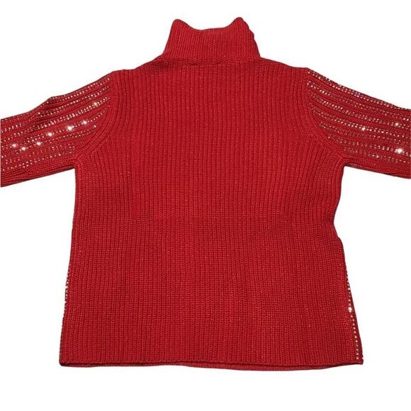 INC International Concepts Women’s Small Red Metallic Turtleneck Sweater - Picture 11 of 16